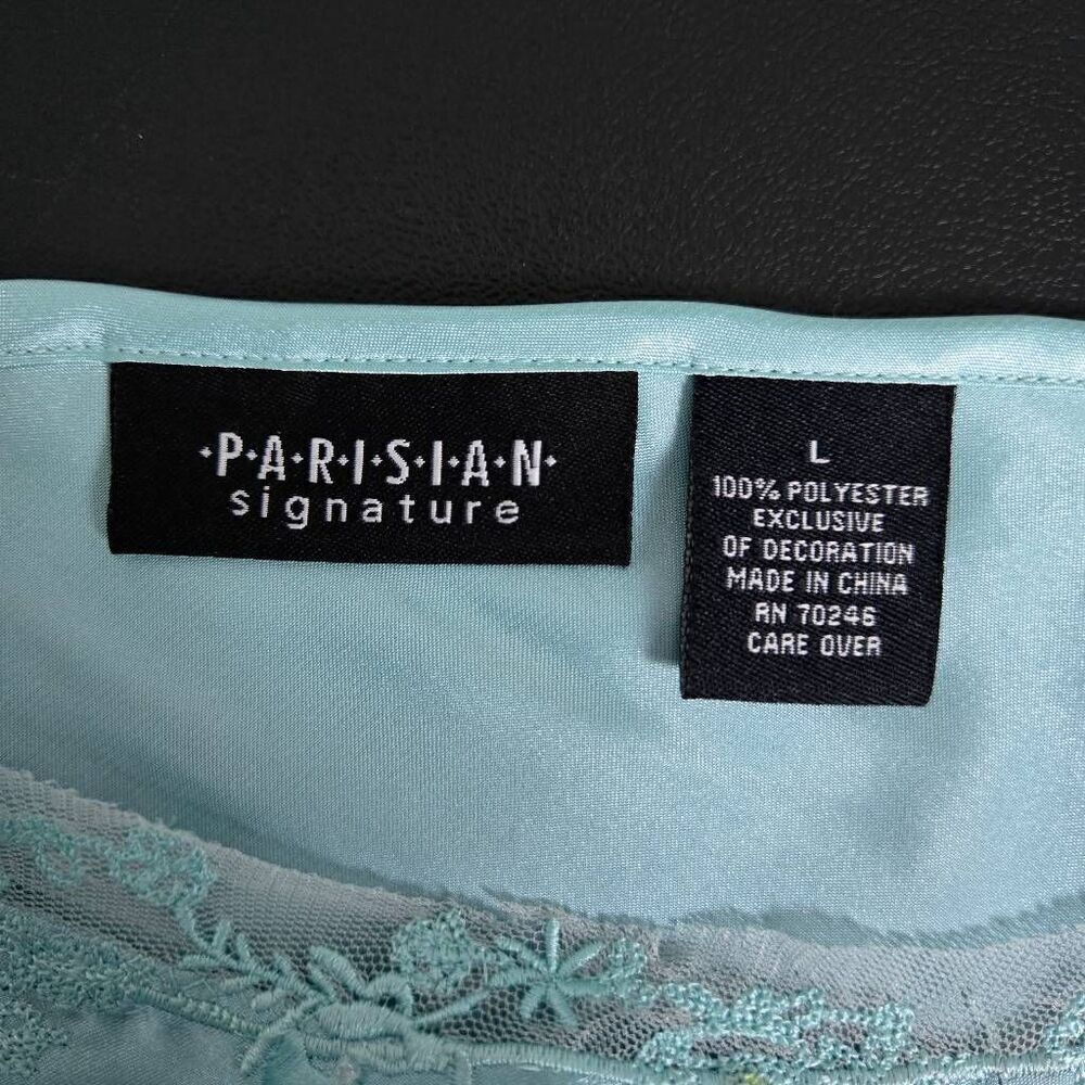 VTG Parisian Signature Women Satin Babydoll Top Large Blue Beaded Fairy Coquette - Picture 4 of 7